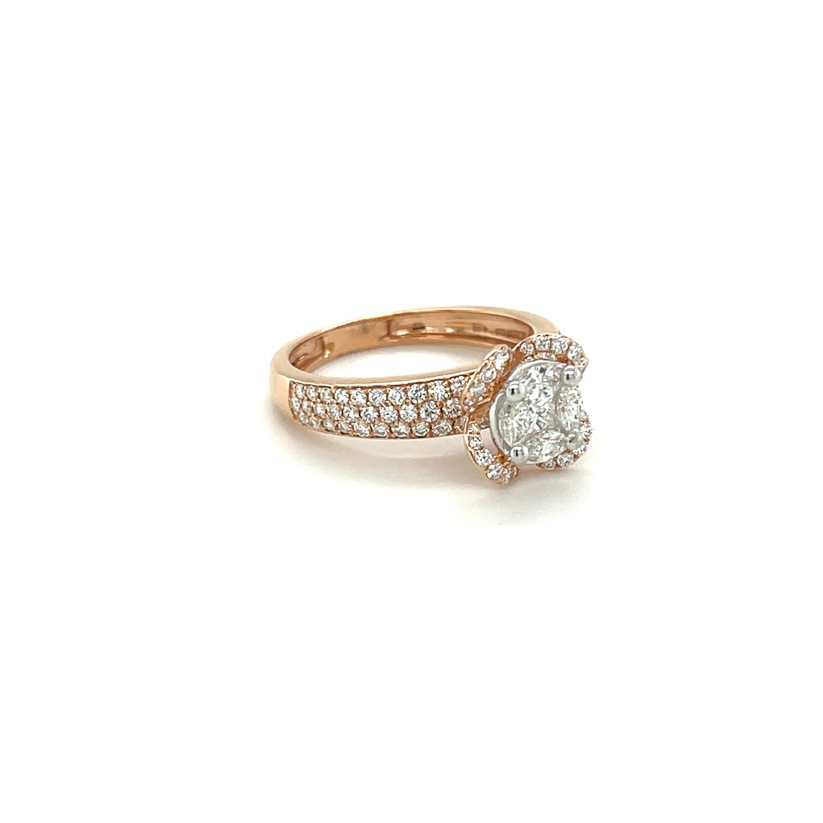 Royale Diamonds – Rose Gold IGI-Certified Natural Diamond Engagement Ring with Marquise & Princess Cluster (0.88 cts)