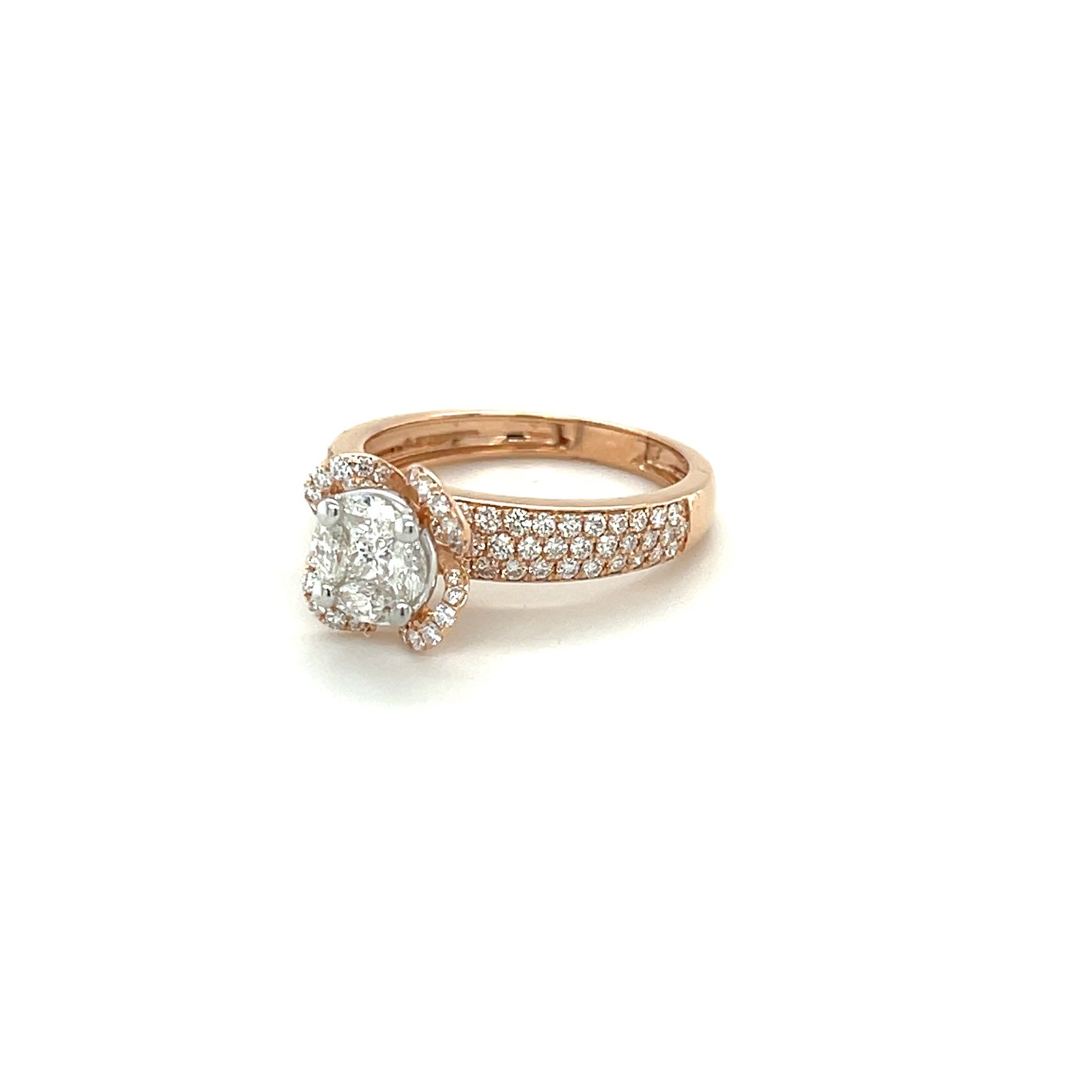 Royale Diamonds – Rose Gold IGI-Certified Natural Diamond Engagement Ring with Marquise & Princess Cluster (0.88 cts)