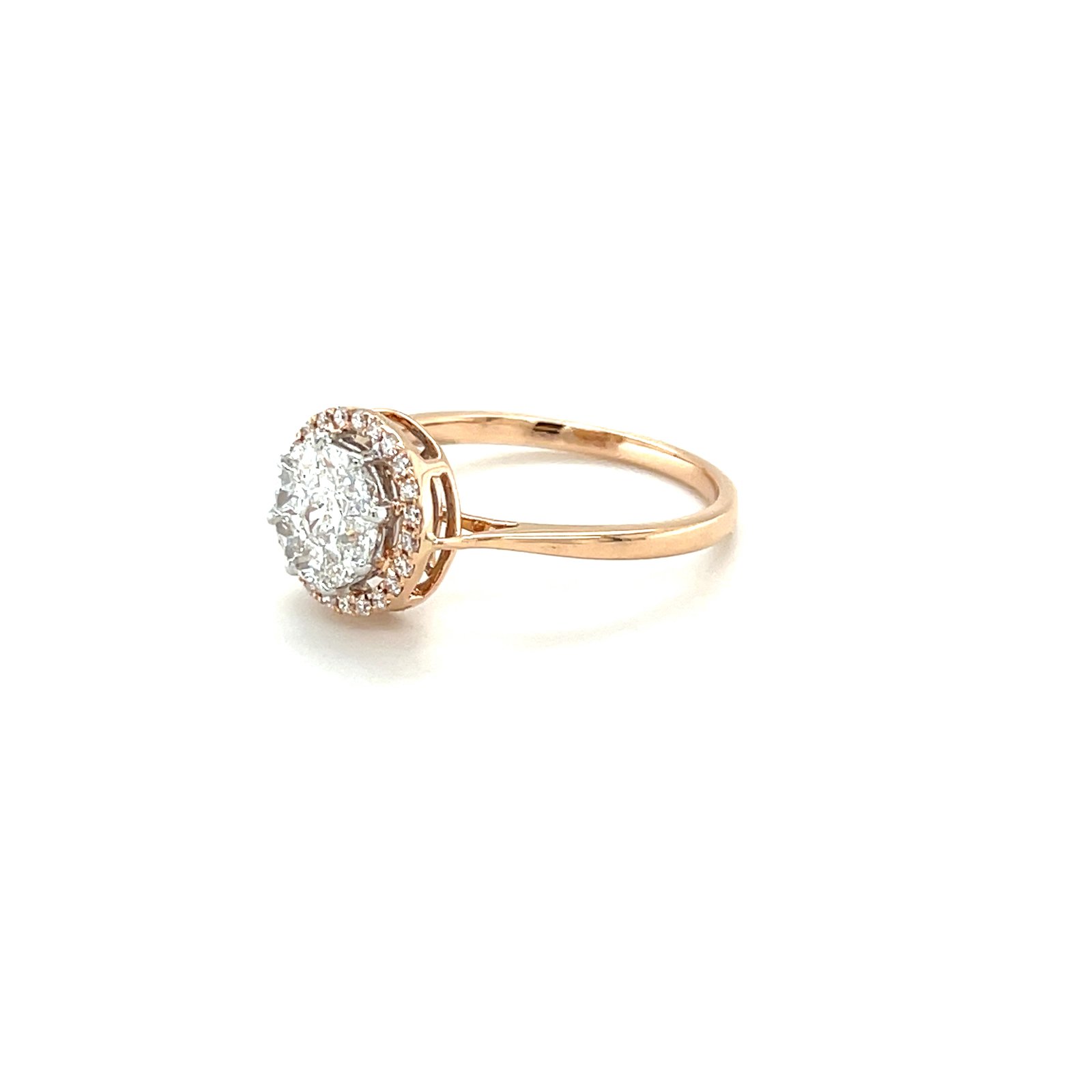 Royale Diamonds – Solstice Halo Illusion-Solitaire Natural Diamond Ring in 18K Rose Gold (0.54 cts, IGI)