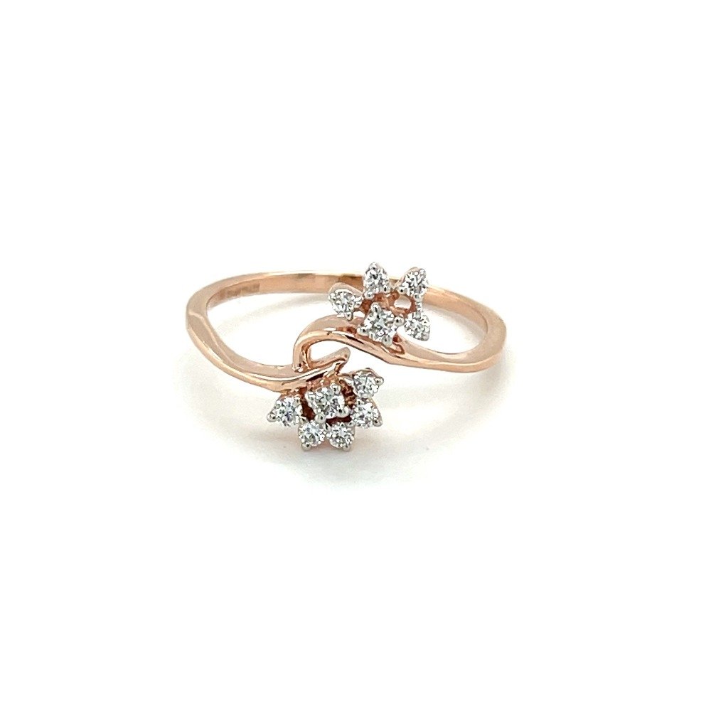 Bypass 14k Rose Gold Ring with Flower Shaped Diamond Cluster