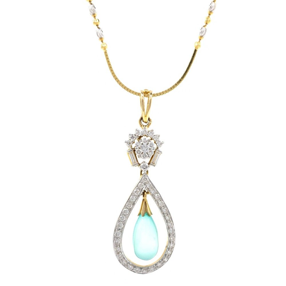 Blue Stone & Diamond Pendant in Yel...