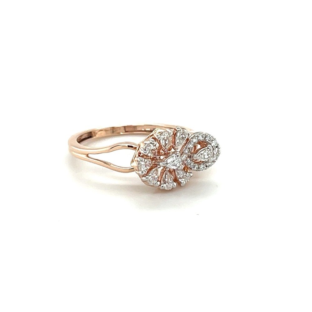 14k Rose Gold Flower Engagement Ring With Pear Shape Diamonds