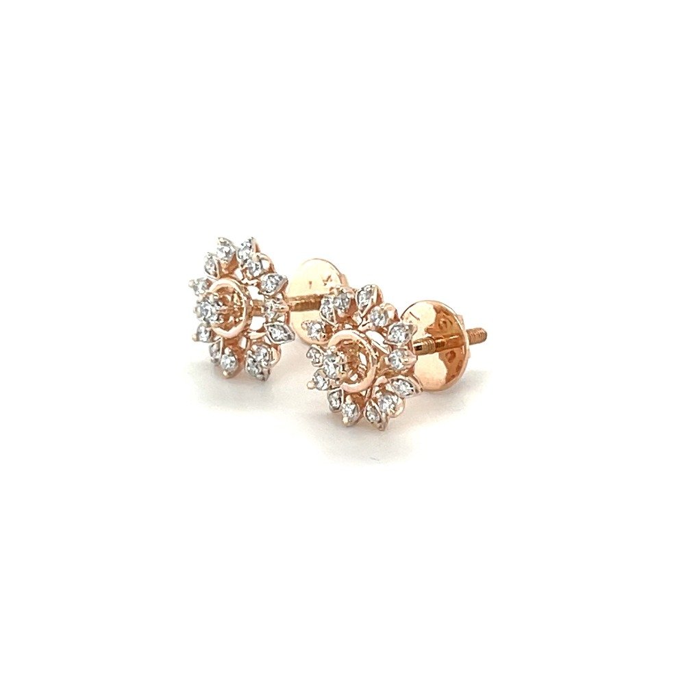 Sparkling Snowflake Diamond Earrings Studs in Rose Gold