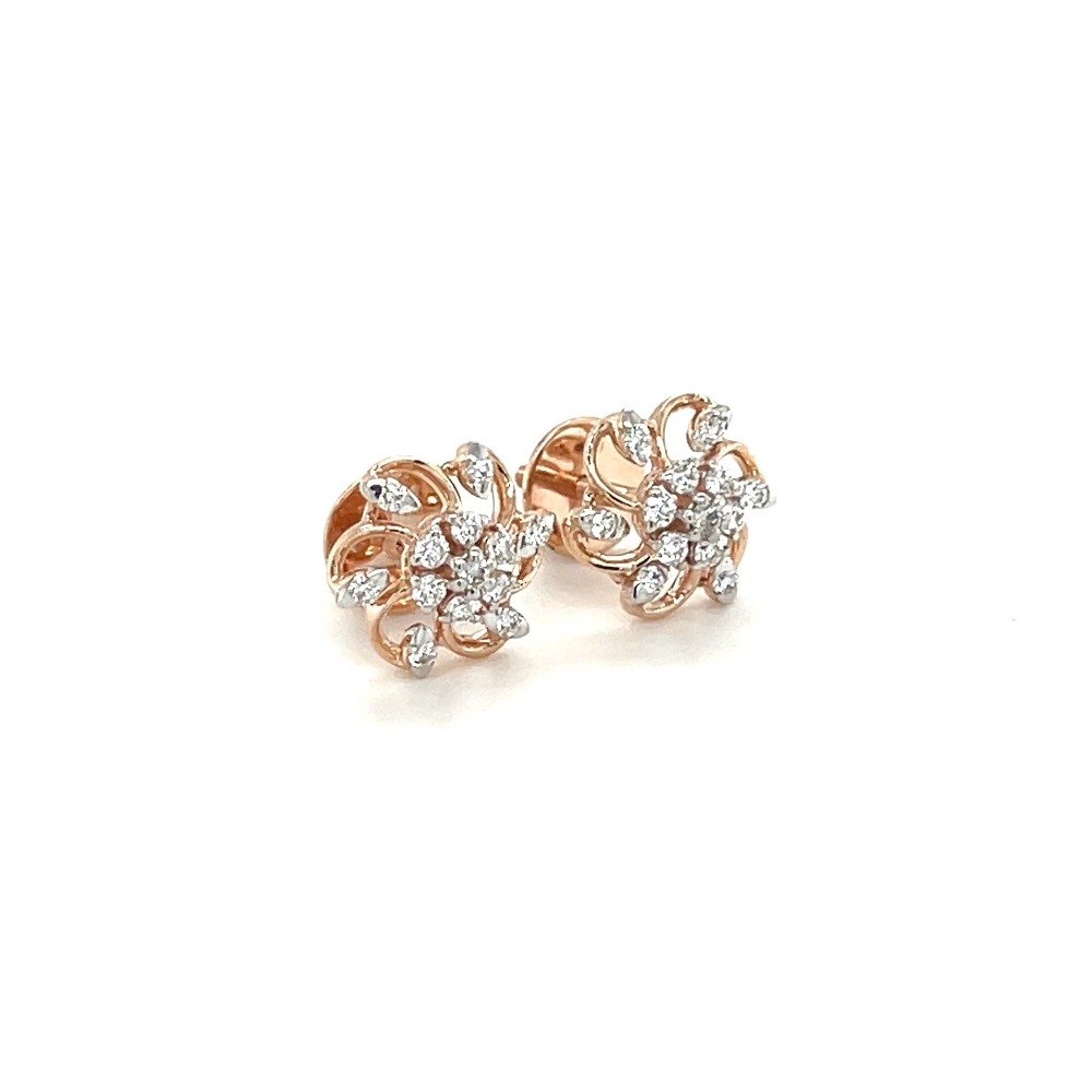 14K Rose Gold Round Brilliant Cut Diamond Stud Earrings