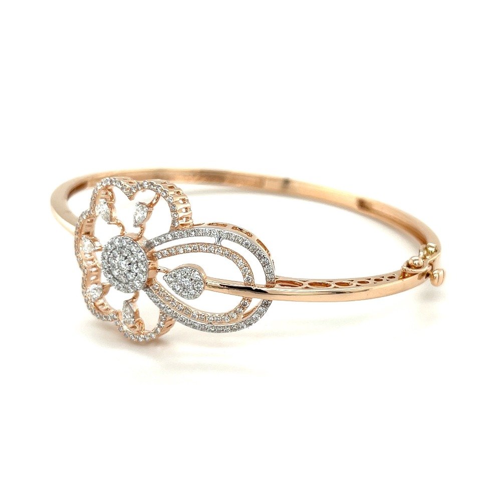 Floral Diamond Bangle Bracelet in 14K Rose Gold by Royale Diamonds