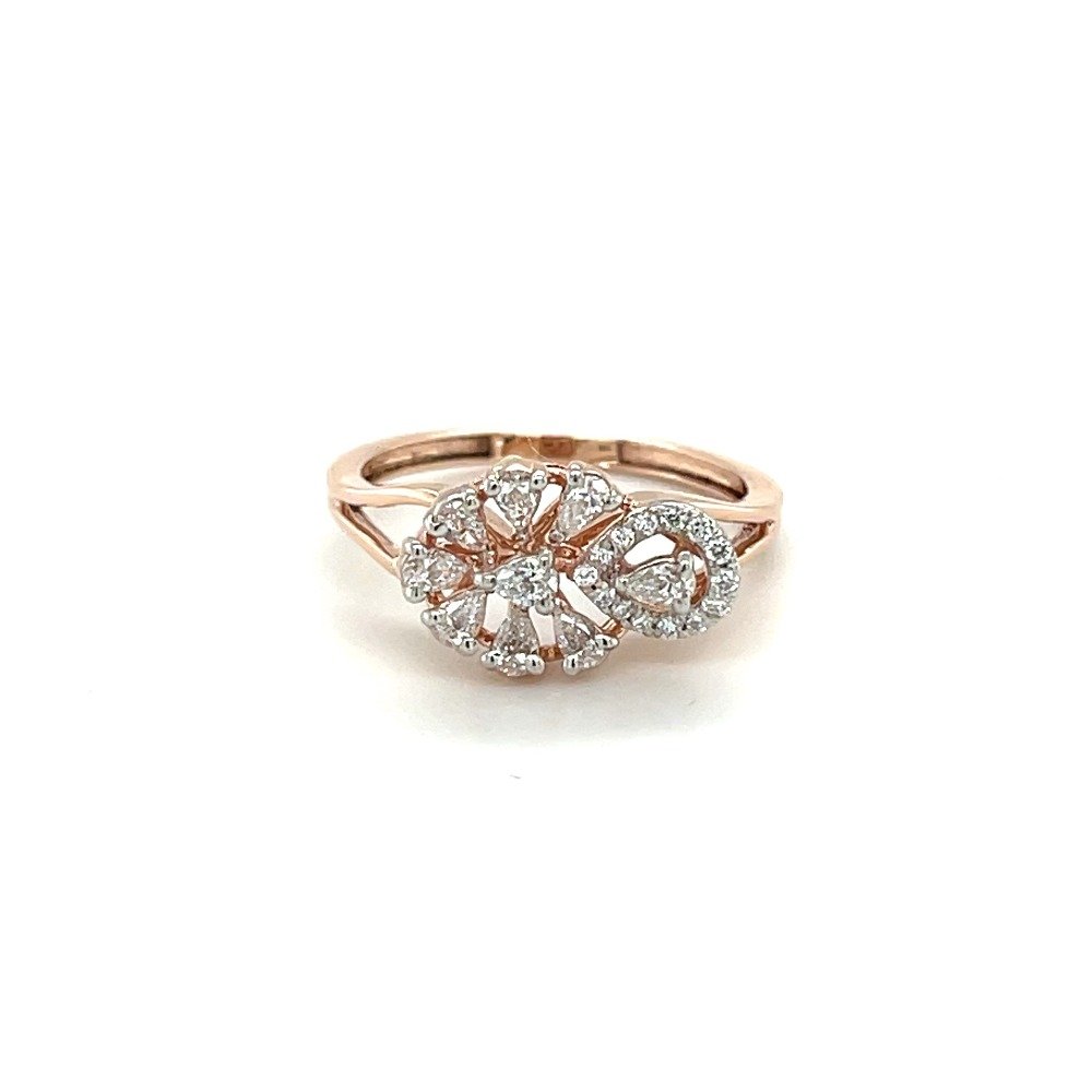 14k Rose Gold Flower Engagement Ring With Pear Shape Diamonds