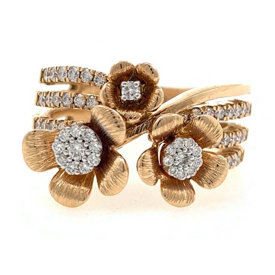18kt / 750 rose gold flower design occasional diamond ladies ring 8lr98