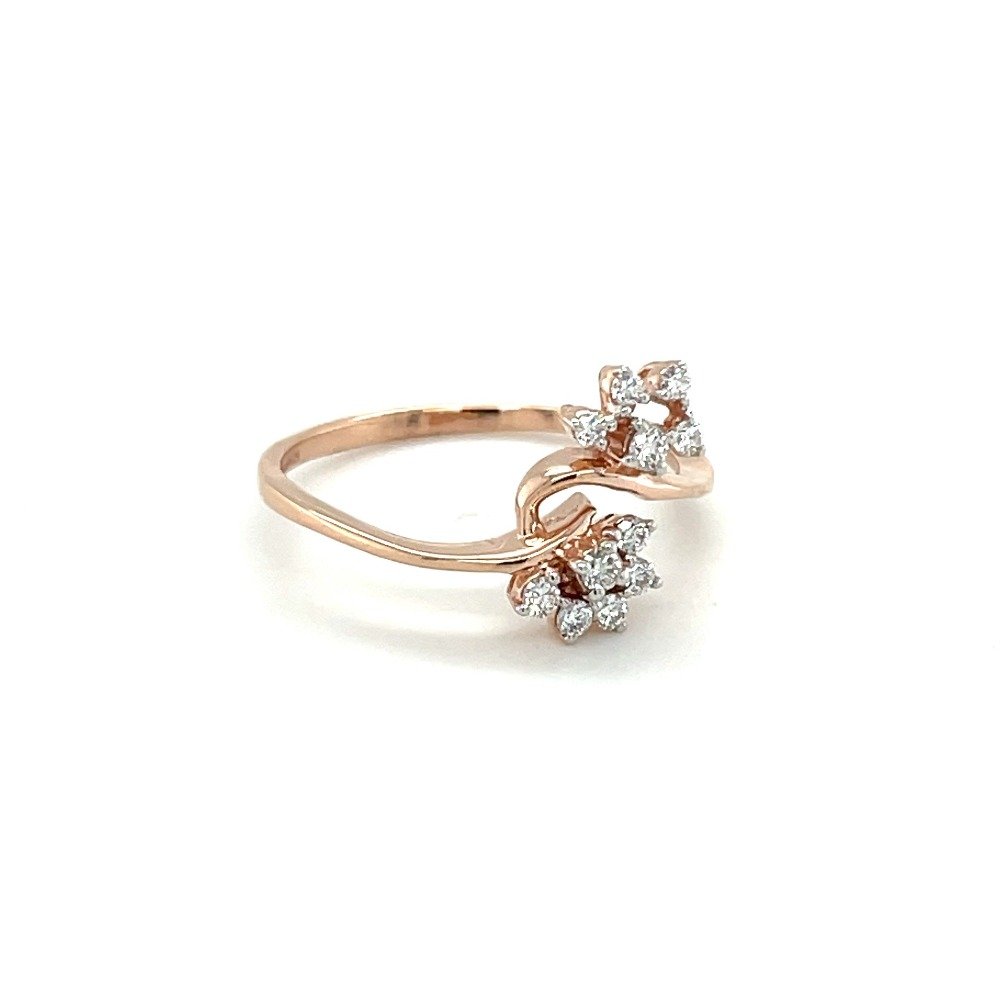 Bypass 14k Rose Gold Ring with Flower Shaped Diamond Cluster