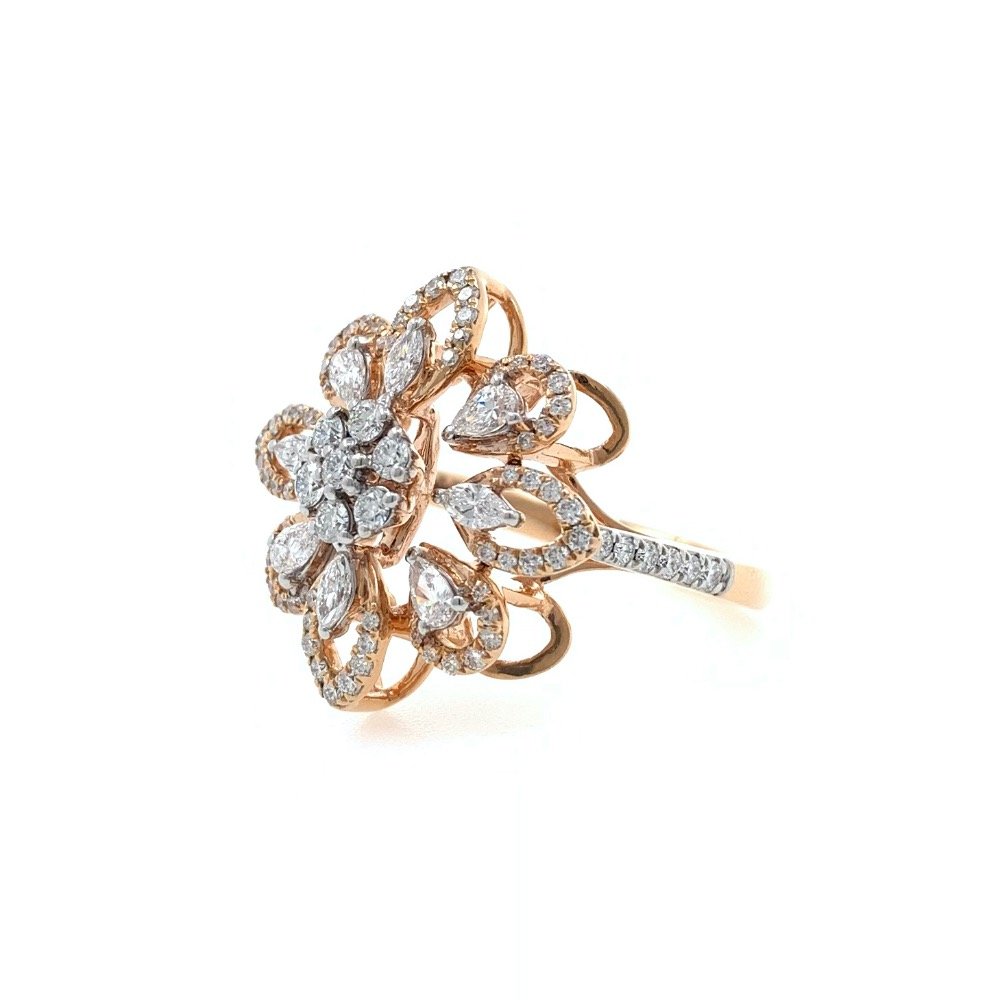 Delicately Designed Flower Ring with Fancy Shaped Design for Party Wear in 18k Rose Gold - 0.83 carats - 6.100 grams - 0LR28