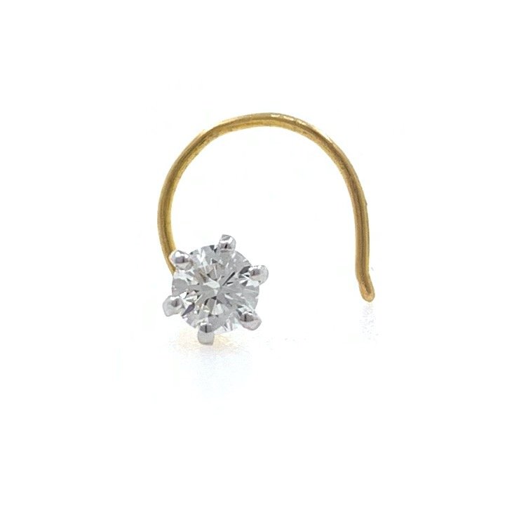 18kt / 750 yellow gold classic single 0.13 cts diamond nose pin 9NP12