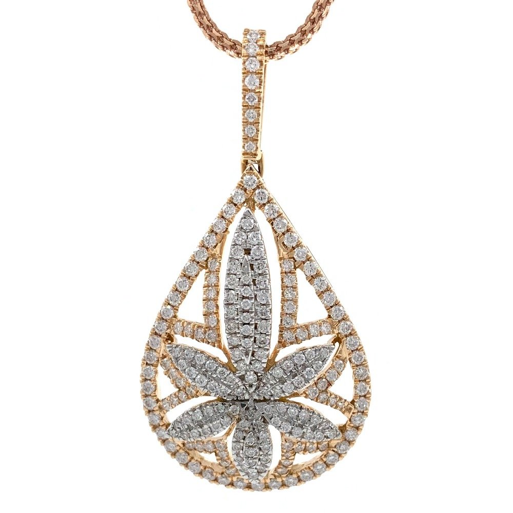 Six Petal Flower & Drop diamond pendant in 18k rose gold 9SHP15