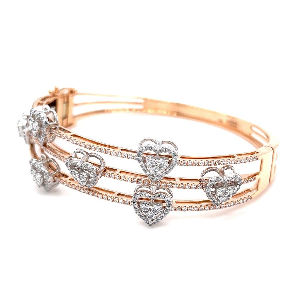 3 Lines with 7 Delicately moving Hearts Diamond Bracelet
