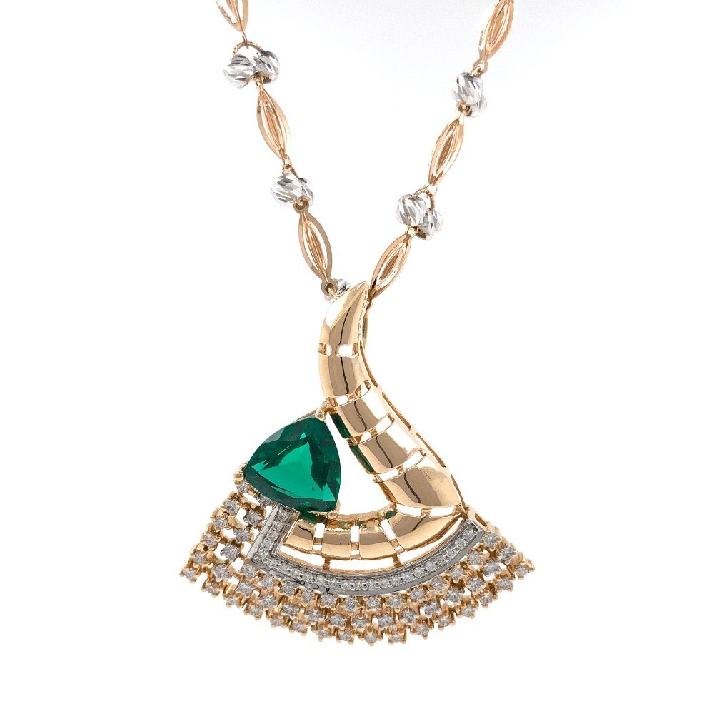 Triangular Green Stone Diamond Pendant in 18k rose gold 9SHP12