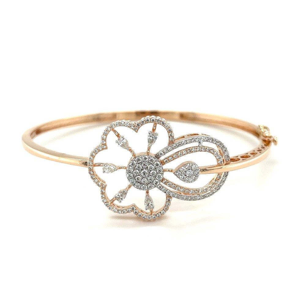 Floral Diamond Bangle Bracelet in 14K Rose Gold by Royale Diamonds