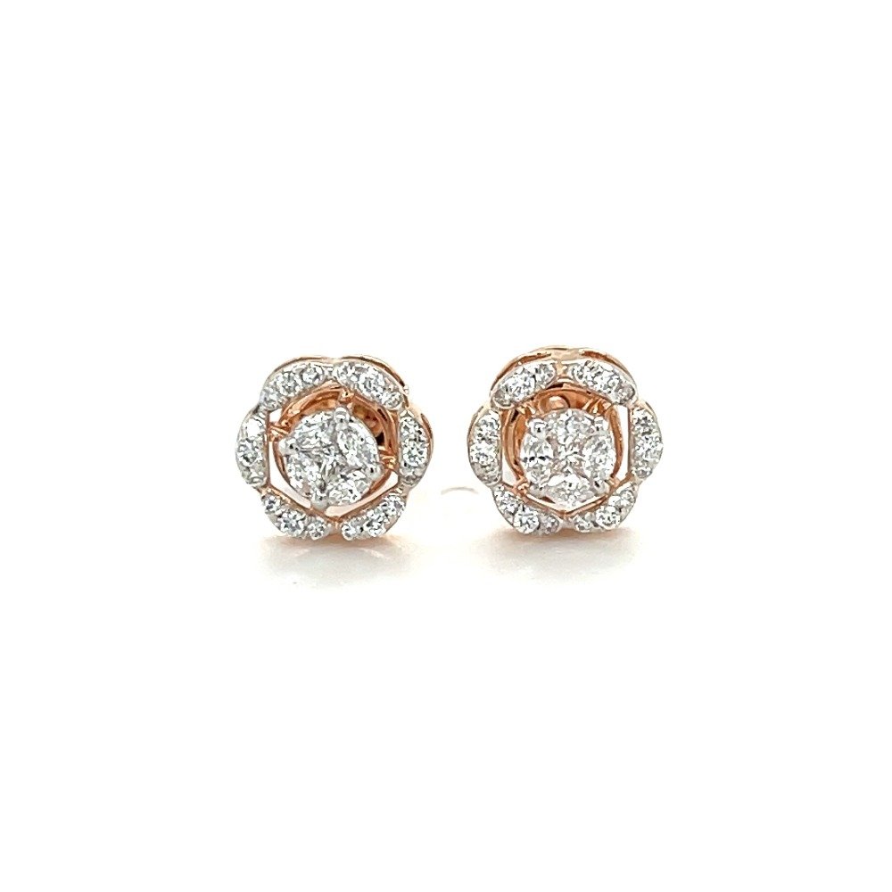 14k Rose Gold and Diamond Flower Ea...