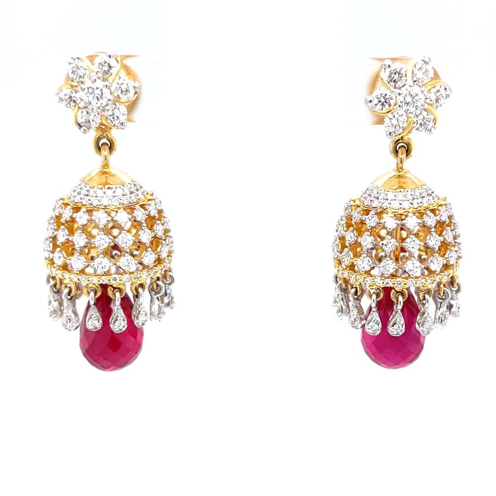 Detachable diamond jhumkis with red...