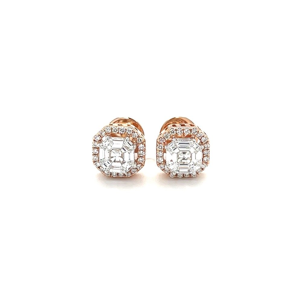Asscher Cut Solitaire Look Diamond Stud Earring