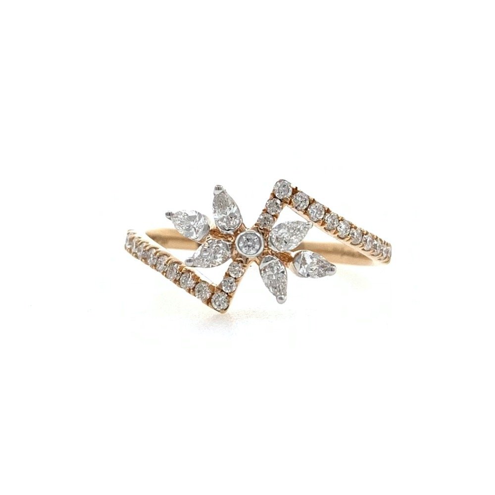 Floral ring with marquise and round diamonds in 18k rose gold - 1.960 grams - vvs ef 0.41 carat - 0lr69