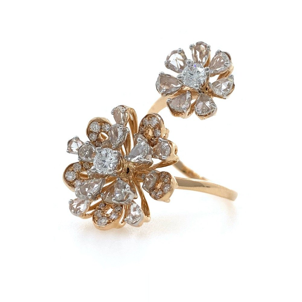 Dual Flower with Rosecut Diamonds Fancy Cocktail Party Ring in 18k Rose Gold - VVS EF - 2.32 carats - 7.530 grams - 0LR30