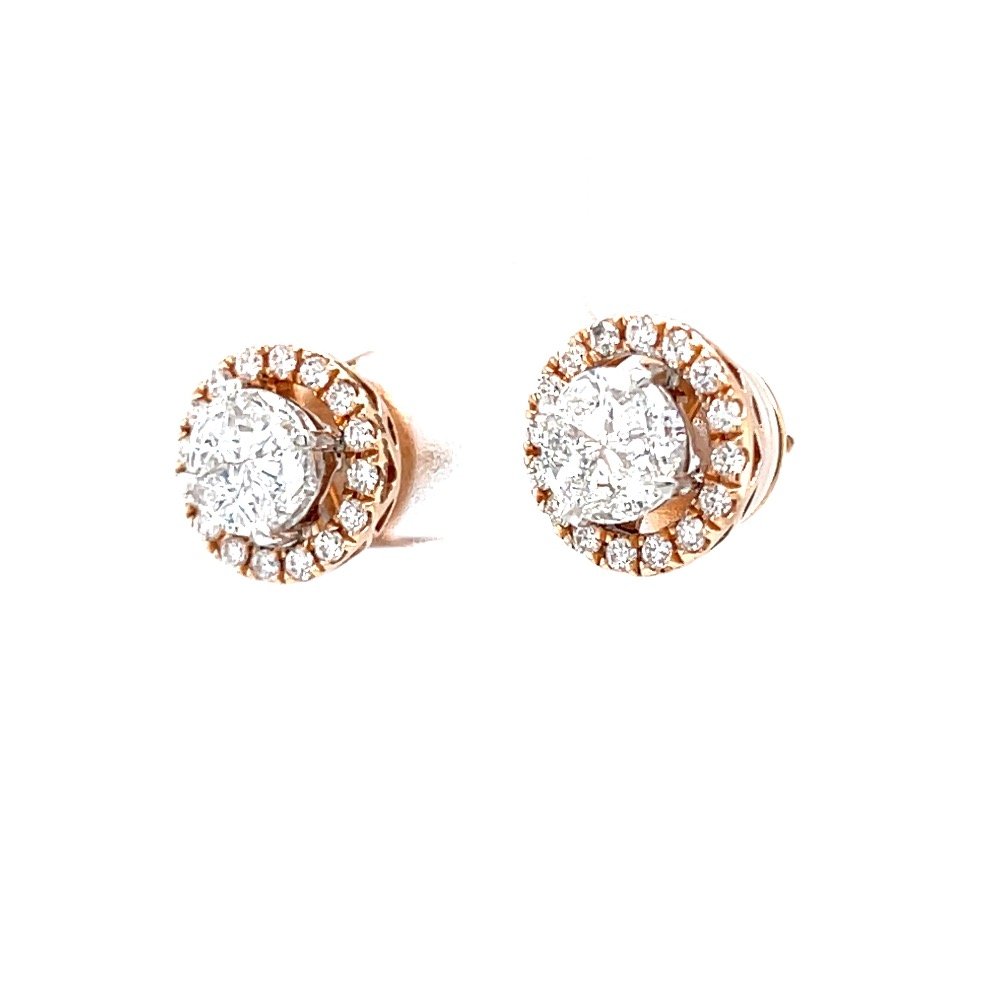 Solitaire studs with halo diamond border in pressure set 0top98