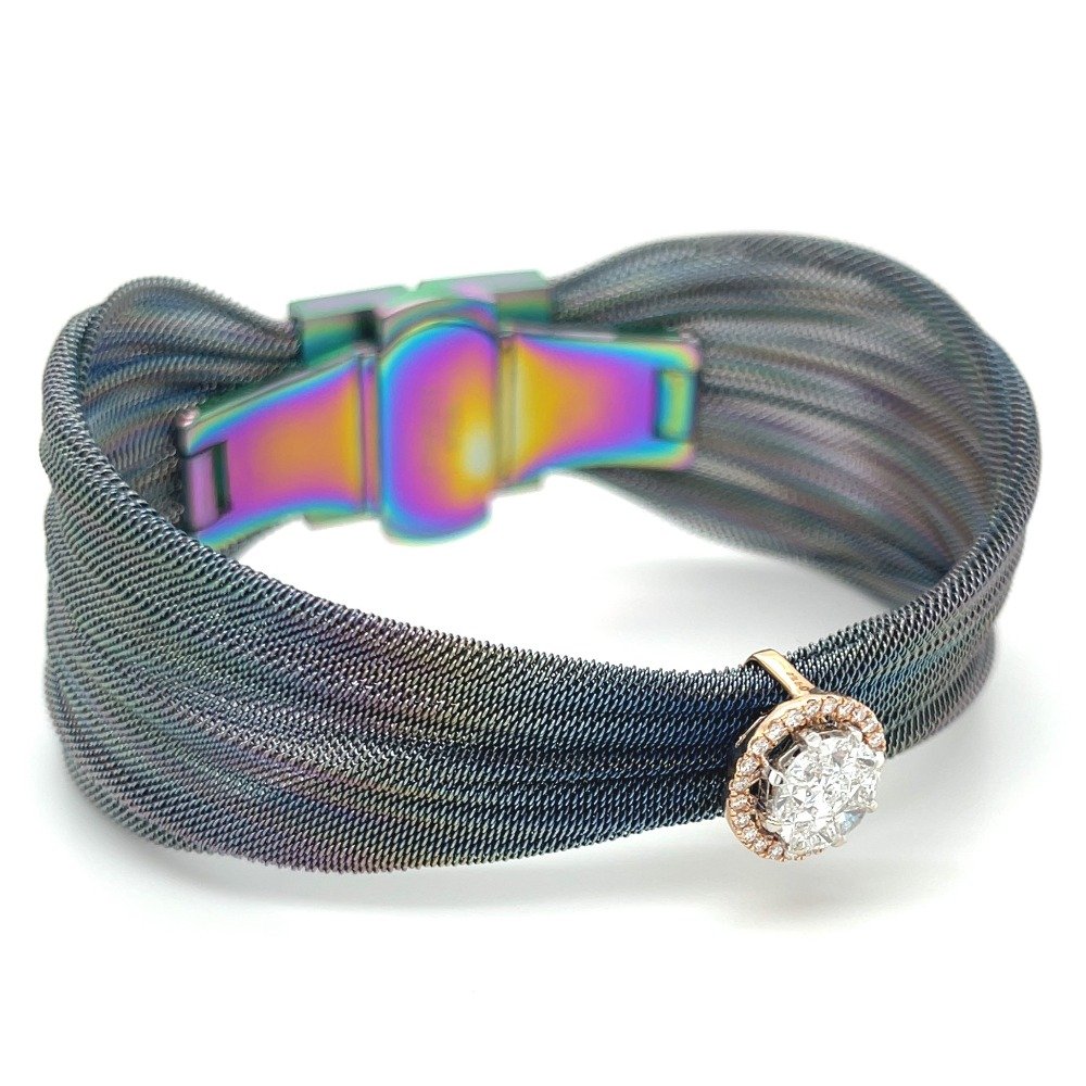 Eva Round Bracelet with Stainless Steel Belt in Rose Gold